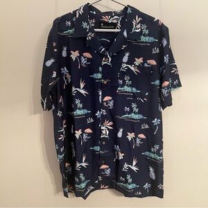 Lanikaisurf Men’s Navy Tropical Print Men's Shirt Size XL